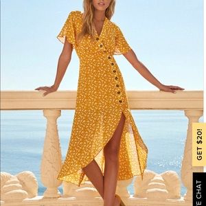 Lulus After-Bloom Delight Yellow Print Midi Dress